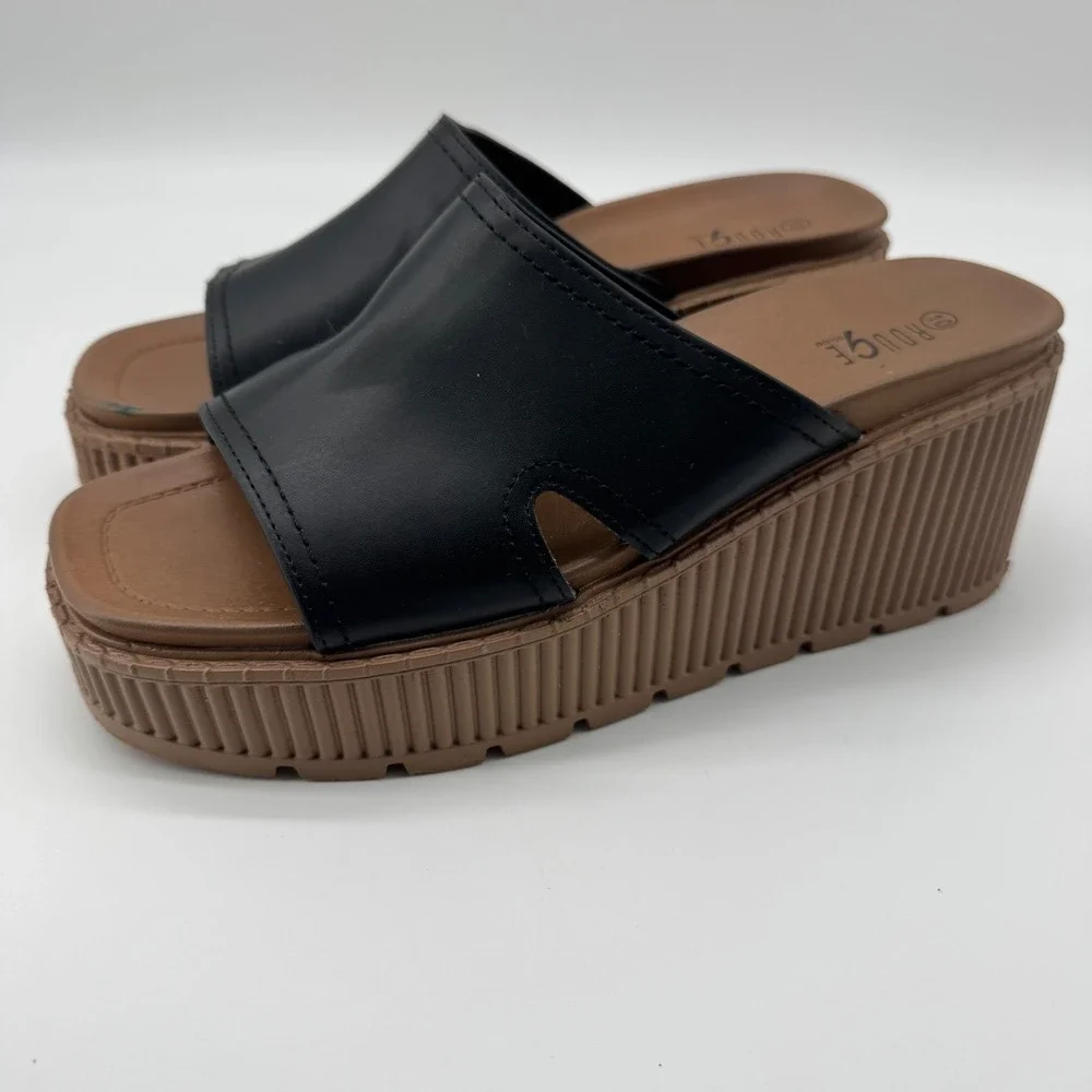 Y2K Chunky‎ Platform Slide Sandals 10 Rouge Helium Wedge Summer Festival Granola